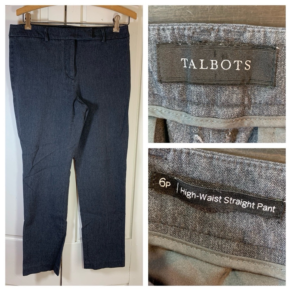 Talbots High Waist Straight Pants Ankle Length Womens Size 6P Gray Career Church